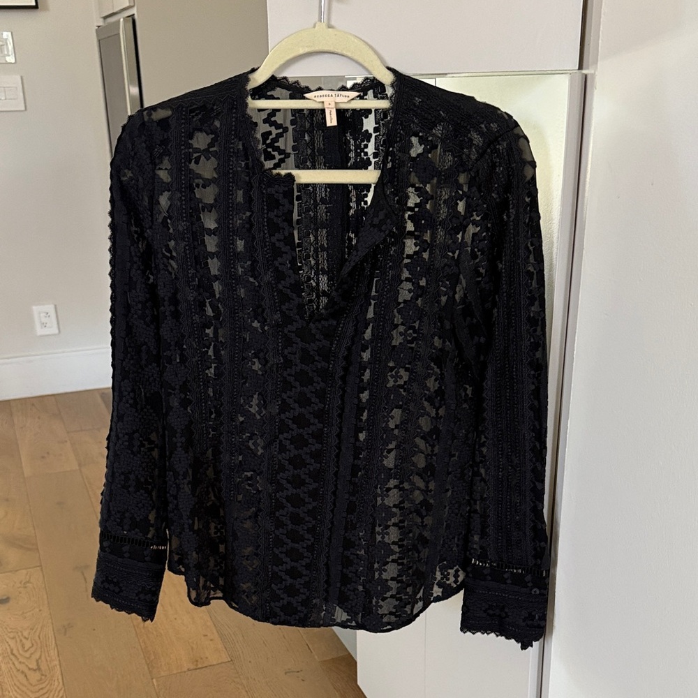 Rebecca Taylor Black Sheer Lace Blouse